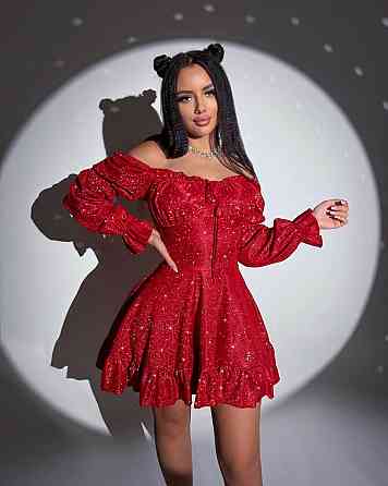 Жіноче святкове блискуче та мерехтливе люрексове плаття з блискітками Червоний, 42/44 Одеса