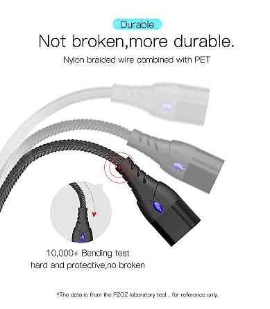 Магнітний кабель з наконечником PZOZ Micro-USB 5 А для заряджання та передавання даних (Чорний, 1м) Николаев