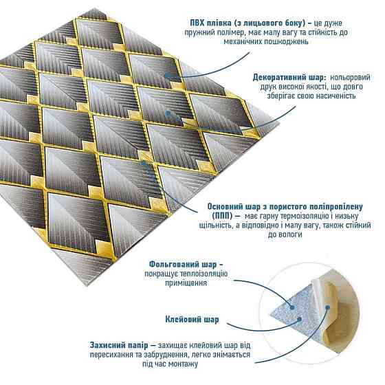 Серая 3D стенная панель Ромб Киев