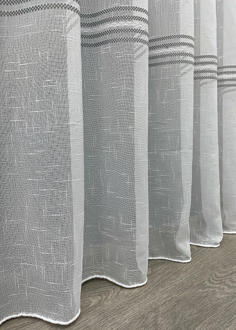 Тюль VR-Textil 1428т Льон Мережка Білий з сірим 200х270 см (42-0619) Київ - фото 7