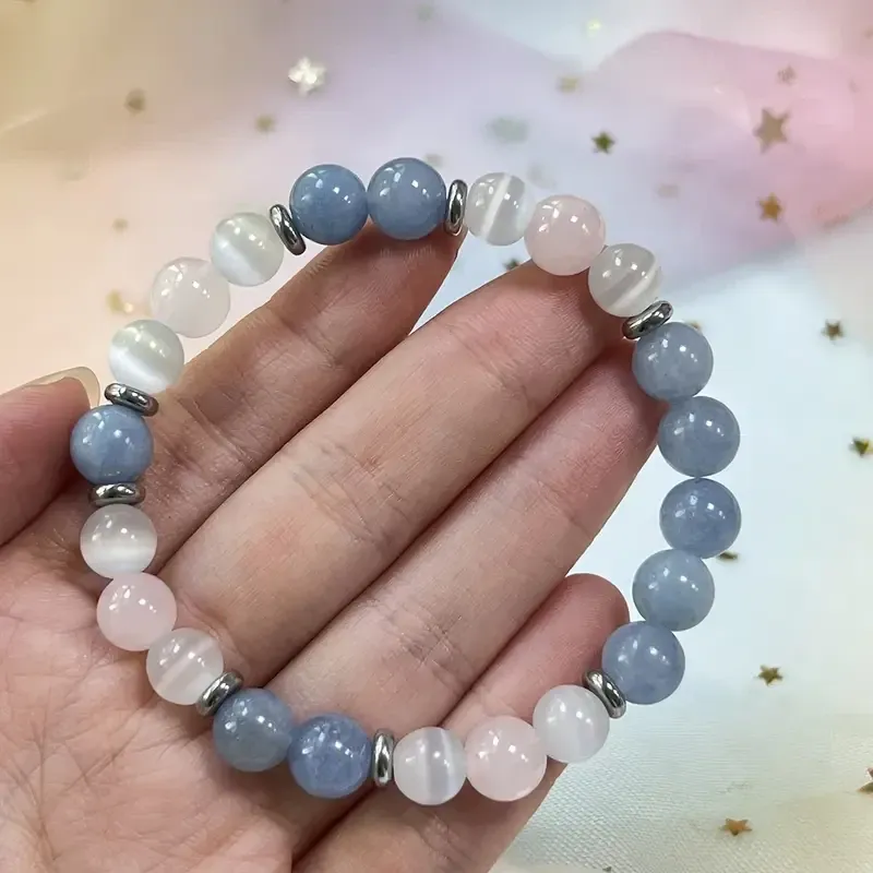 Браслет с аквамарином, розовым кварцем и селенитом – энергетический талисман гармонии и любви Киев - изображение 5