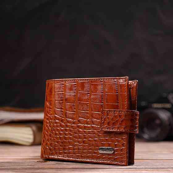 Незвичайний горизонтальний гаманець для чоловіків з натуральної шкіри з тисненням під крокодила Рудий (CANPELLINI) Київ
