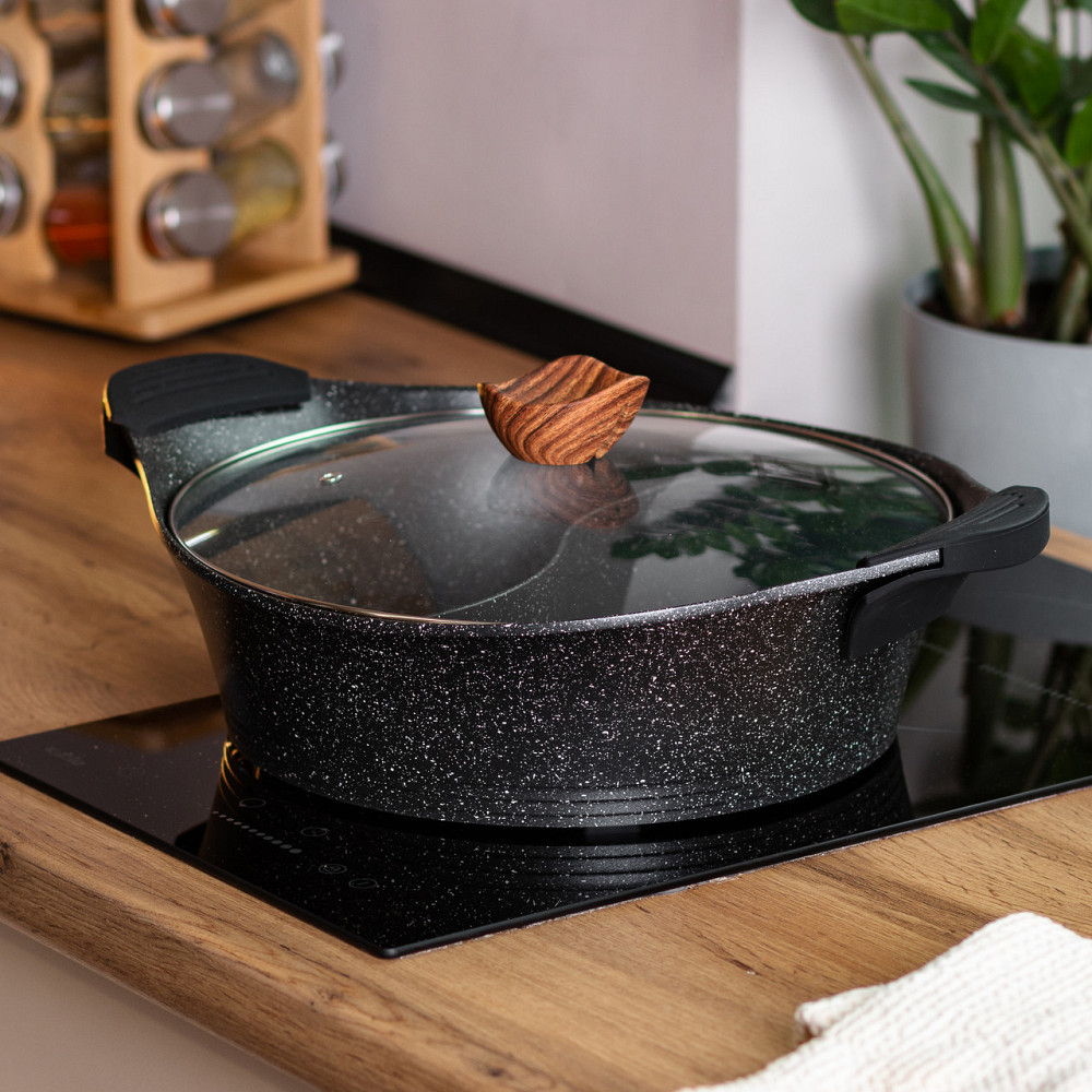 Кастрюля алюминиевая 30 см с мраморным покрытием черная Киев - изображение 5