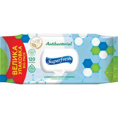 Вологі серветки Superfresh Antibacterial з клапаном 120 шт. (4823071642285) Вінниця