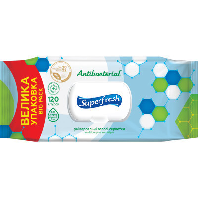 Вологі серветки Superfresh Antibacterial з клапаном 120 шт. (4823071642285) Вінниця - фото 1