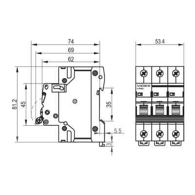 Автоматический выключатель Videx RS6 RESIST 3п 10А 6кА С (VF-RS6-AV3C10) Винница