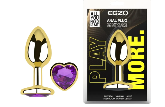 Анальна пробка із кристалом EGZO - Gold Heart Plug Purple size S Sex Aura Київ