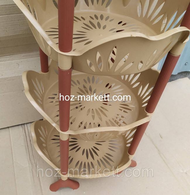 Полка этажерка пластиковая для ванны и кухни бежевая круглая Харьков - изображение 5