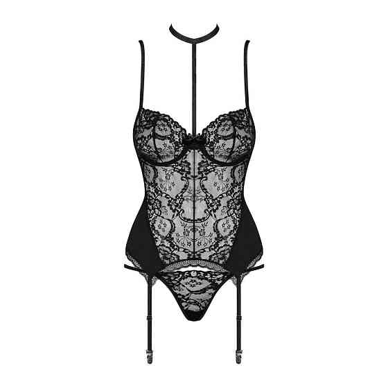 Корсет з пажами для панчох Obsessive Diyosa та трусиками в комплекті, чорний, S/M Sex Aura Київ