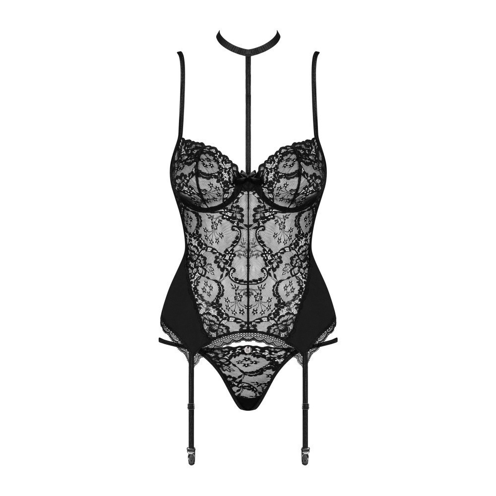 Корсет з пажами для панчох Obsessive Diyosa та трусиками в комплекті, чорний, S/M Sex Aura Київ - фото 5