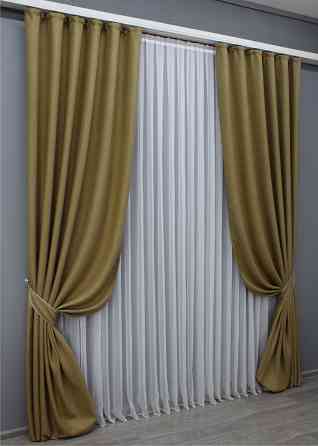 Комплект готовых штор VR-Textil Лен рогожка № 1447ш Бежевый 150х270 см 2 шт (33-0301) Киев