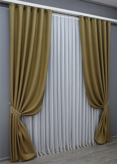 Комплект готовых штор VR-Textil Лен рогожка № 1447ш Бежевый 150х270 см 2 шт (33-0301) Киев - изображение 3