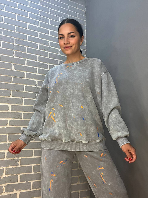 Костюм женский Joy One 24182 оверсайз свитшот с джоггерами вареный утепленный, серый, one size Киев - изображение 11