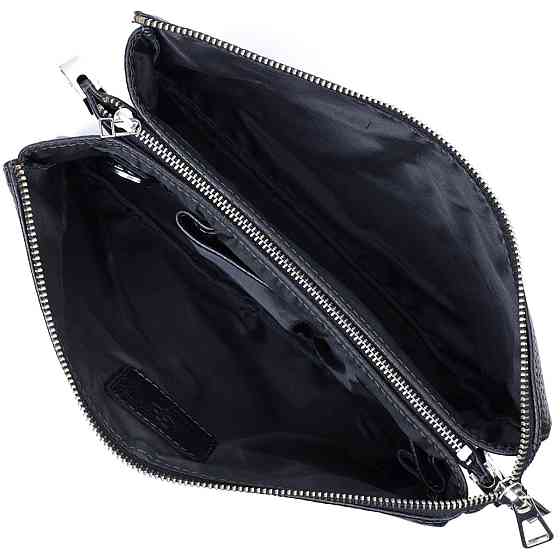 Удобный женский клатч из натуральной зернистой кожи Черный (GRANDE PELLE) Киев