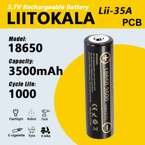 Аккумулятор LiitoKala Lii-35A-PCB 18650 3500mAh Li-ion 3.7V (с защитой) Черный Киев