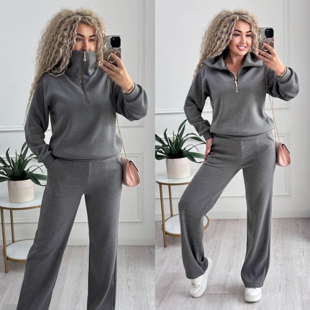 Женский стильный и теплый вязаный костюм осень-зима на трикотажной основе. Графит, 52/54 Одесса - изображение 10