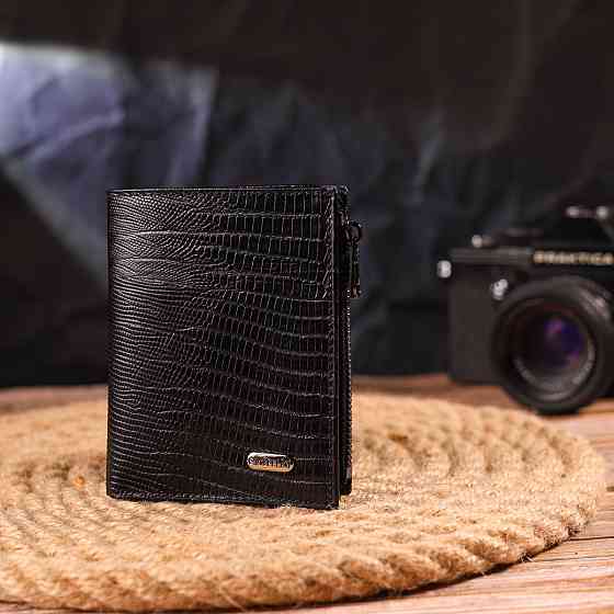 Фактурный вертикальный кошелек из натуральной кожи Черный (CANPELLINI) Киев