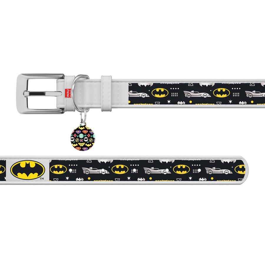 Нашийник для собак шкіряний WAUDOG Design з QR-паспортом, малюнок "Бетмен3", Ш 25 мм, Д 38-49 см білий Вінниця - фото 3