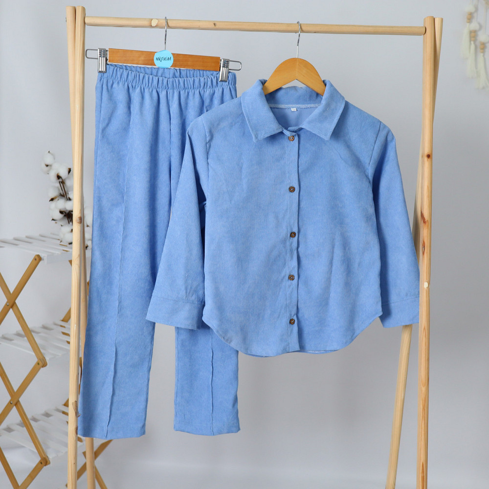 Праздничный вельветовый костюм рубашка+брюки для мальчика голубого цвета 152 Каменец-Подольский - изображение 1