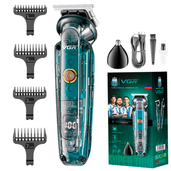 Тример акумуляторний VGR V-949 для бороди та носа IPX6 LCD (5 насадок) Вінниця