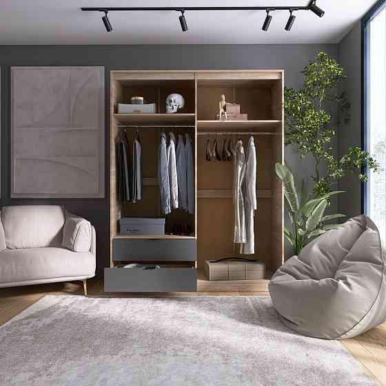 Шкаф распашной для одежды с выдвижными ящиками (штанга-штанга) Эверест Сити-1600 160,2х50х204,6 см Дуб сонома/Графит (DTM-071095) Львов