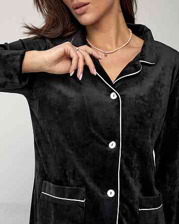 Костюм из плюшевого велюра на пуговицах с двумя карманами Черный XXL Харьков