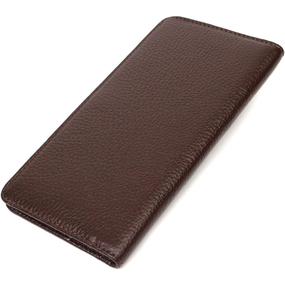 Вертикальний вузький чоловічий гаманець із натуральної зернистої шкіри BOND 22052 Коричневий Київ - фото 2