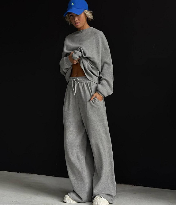 Жіночий прогулянковий оверсайз костюм двійка трикотаж вафелька Одеса - фото 3