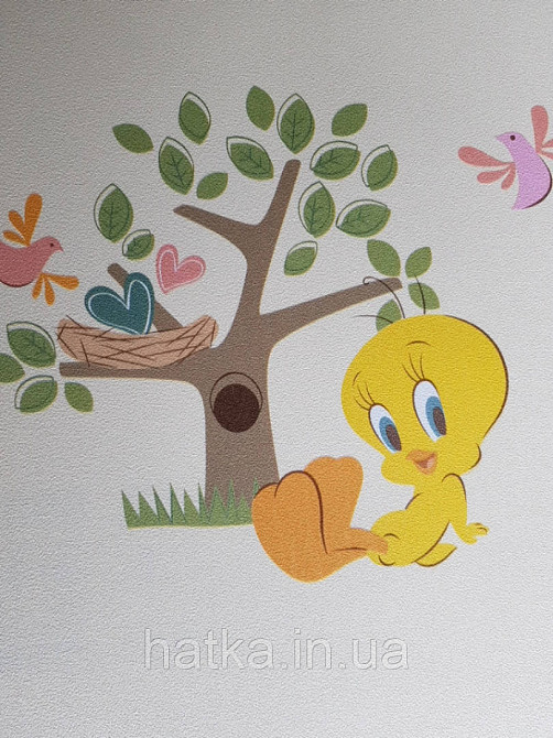Обои виниловые на флизелине AdaWall Ada Kids метровые детские цыпленок бабочки птицы сердечки цветы на желтом Киев - изображение 4