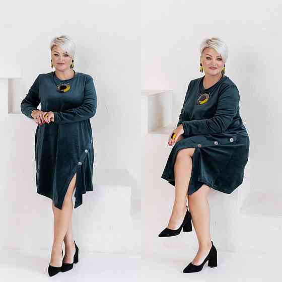 Жіноча стильна коротка сукня батал із королівського велюру Смарагдова, 60/64 Одеса