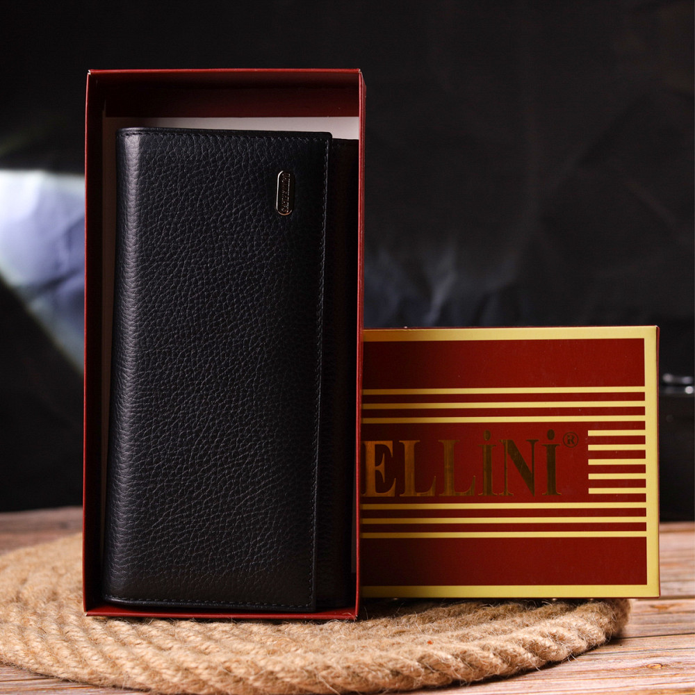 Класичне жіноче портмоне з монетницею з натуральної шкіри CANPELLINI 21529 Чорне Київ - фото 1