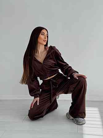 Жіночий стильний костюм-двійка: кофта та штани з плюш велюру Шоколад, 44/46 Одеса