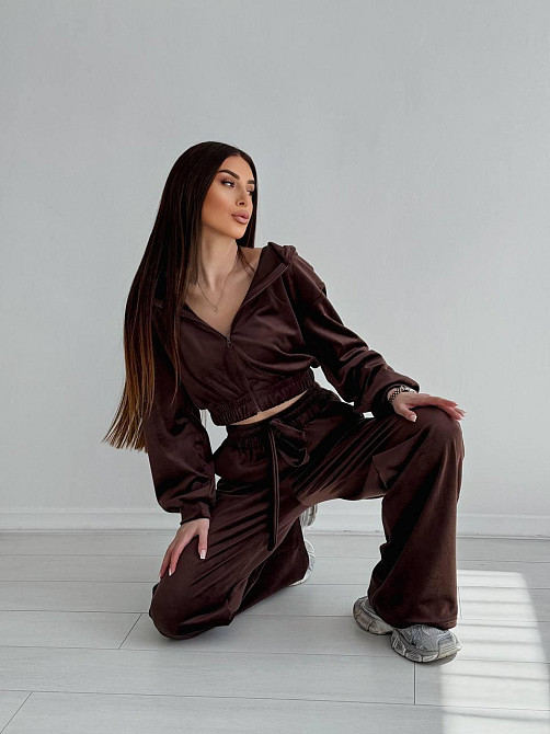 Женский стильный костюм двойка: кофта и штаны из плюш велюра Шоколад, 44/46 Одесса - изображение 6