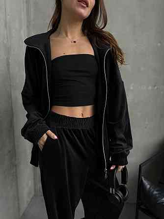 Жіночий прогулянковий костюм-двійка: кофта та штани з турецького велюру Чорний, 46/48 Одеса