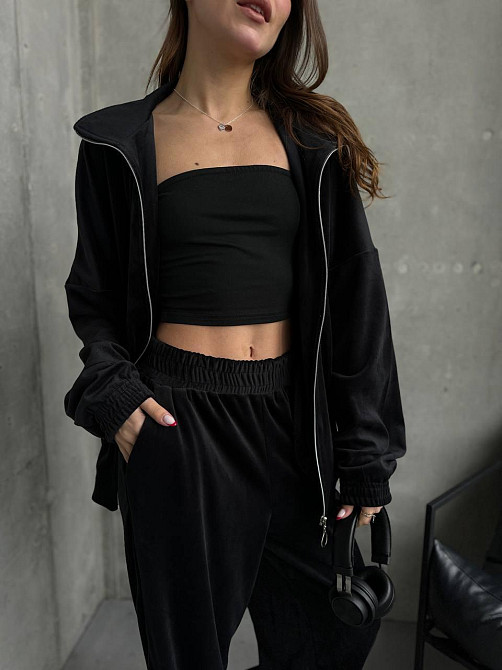 Жіночий прогулянковий костюм-двійка: кофта та штани з турецького велюру Чорний, 46/48 Одеса - фото 4