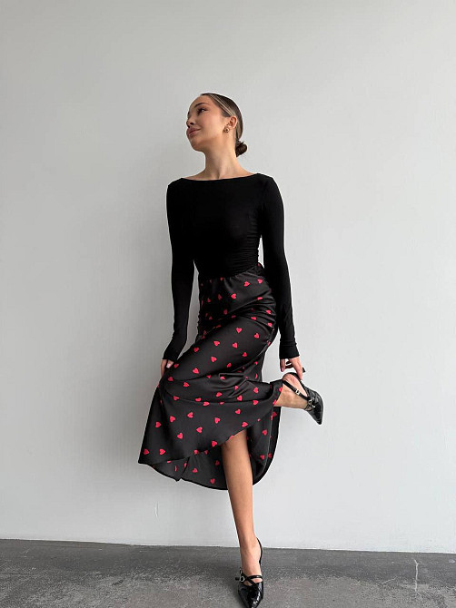 Жіноча стильна мідіспідниця з високоякісного шовку армані Чорний, 42 Одеса - фото 3