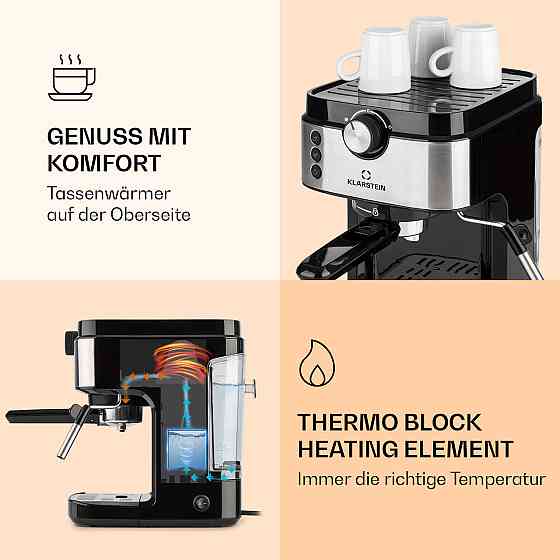 Еспресо-машина BellaVita Espresso 20 барів 1575 Вт 900 мл Підігрівання чашок (Німеччина, читати опис) Рівне