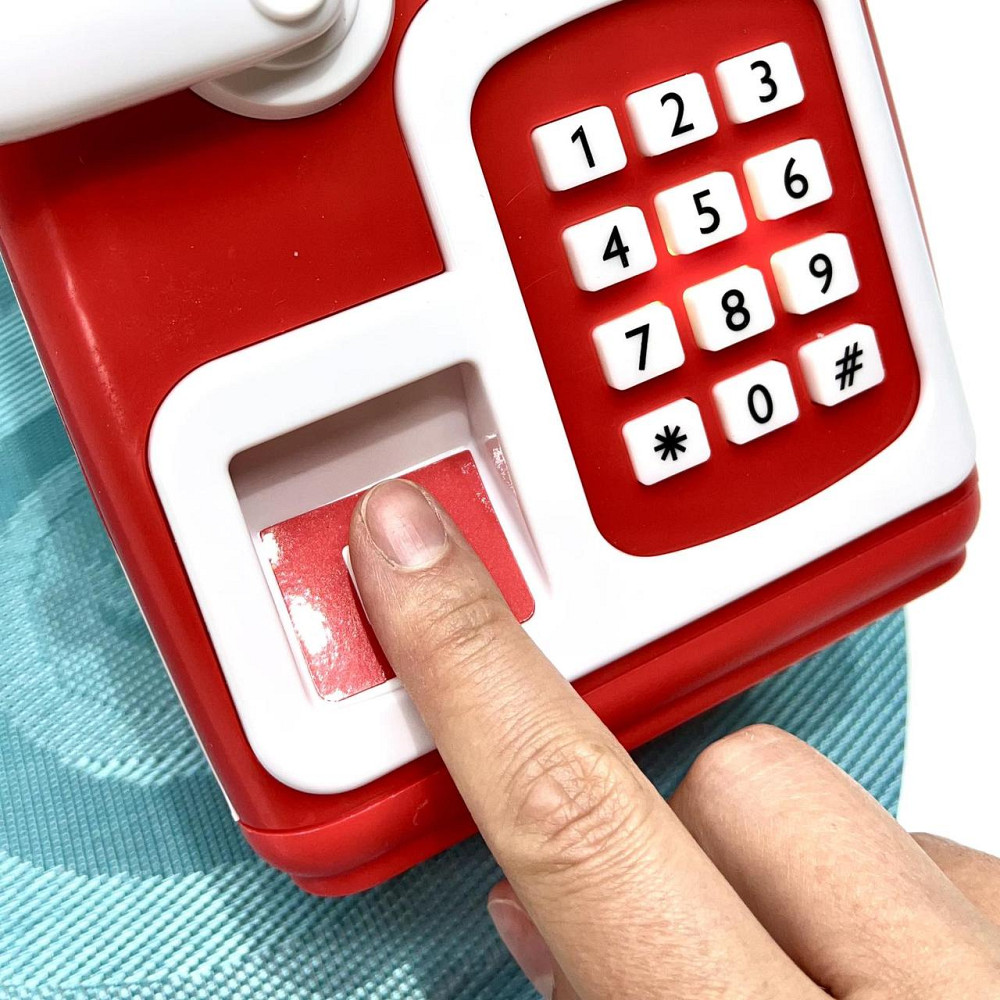 Сейф-скарбничка дитяча зі сканером відбитка пальця та кодовим замком затягує купюри звук підсвічування Червоний (MK 5411) Чернігів - фото 7