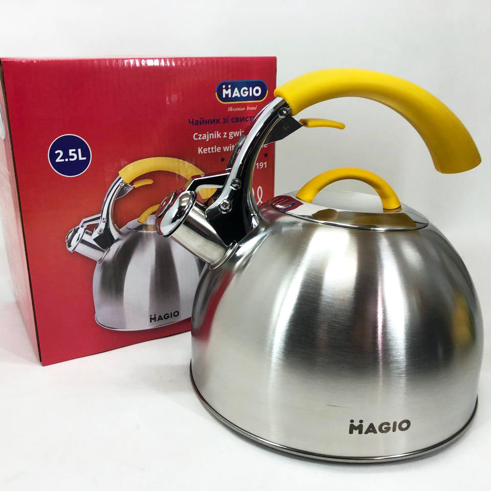 Чайник с утолщенным дном и прорезиненной ручкой Magio, Хороший чайник со свистком EU-46 Львов - изображение 8