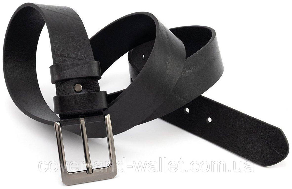 Чоловічий ремень батал з натуральної шкіри чорного кольору довжиною до 140 см Puos 40 мм Київ - фото 2