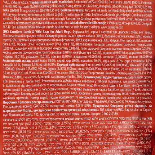 Корм сухий Carnilove Adult Lamb and Wild Boar для дорослих собак усіх порід з ягнятиною та диким кабаном 12 кг Київ