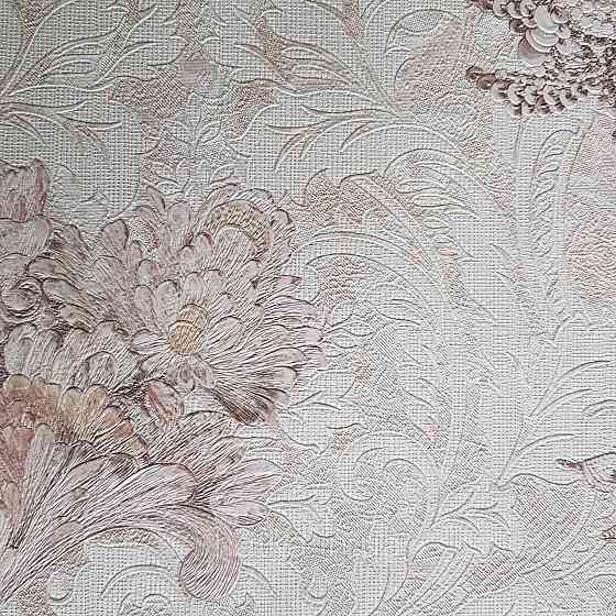 Шпалери метрові вінілові на флізелін Yuanlong Samsara бароко квіти вензель коричневі рожеві на бежевому Київ