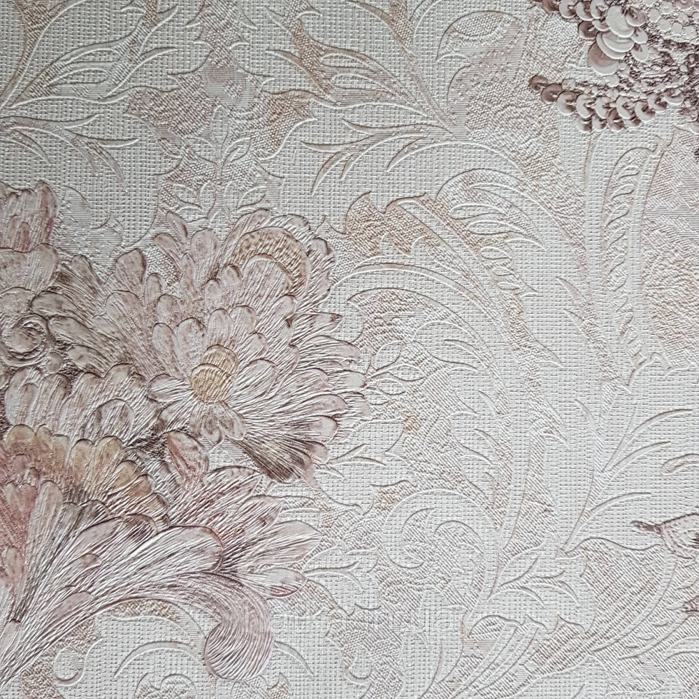 Шпалери метрові вінілові на флізелін Yuanlong Samsara бароко квіти вензель коричневі рожеві на бежевому Київ - фото 3
