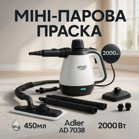 Пароочиститель для дома и автомобиля ручной электрический Adler AD 7038 2000Вт 450мл паровая швабра XD-31 Львов