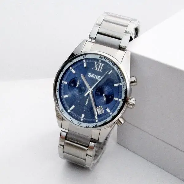 Мужские наручные часы Skmei Tandem 9096 Серебристые с синим Винница - изображение 4