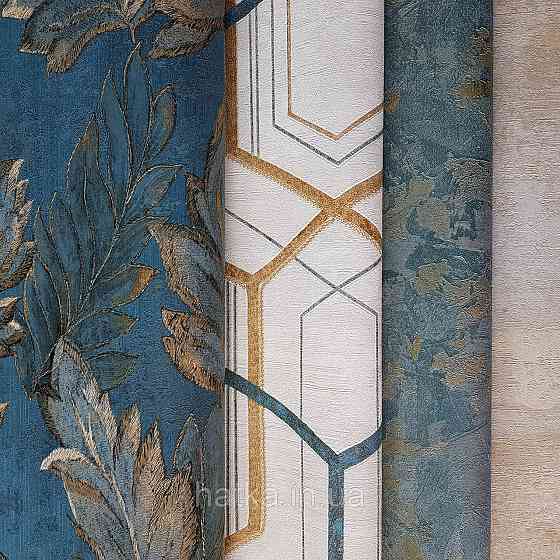 Шпалери метрові вінілові на флізелін 24 Carati Cristiana Masi листя великі структурні смарагдові з золотом Київ