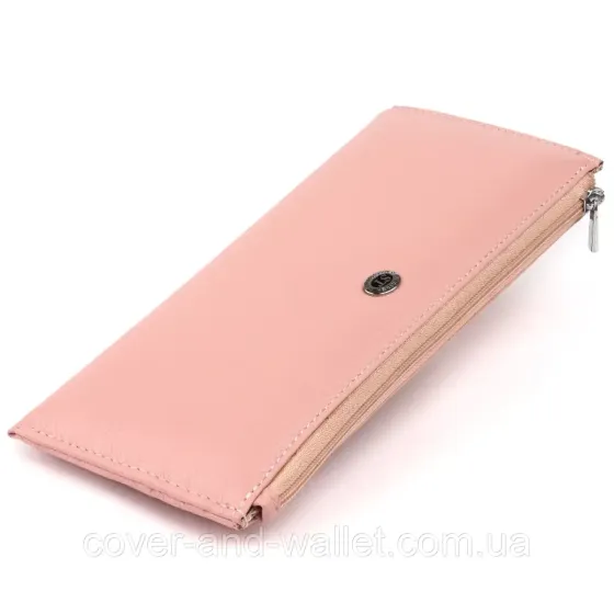Тонкий пудровый женский кошелёк на молнии ST 025 pink Киев