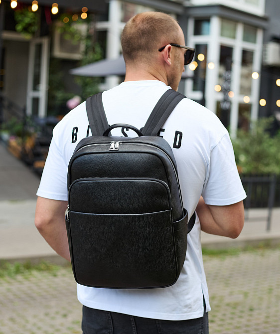 Чорний універсальний чоловічий рюкзак для ноутбука Київ - фото 4