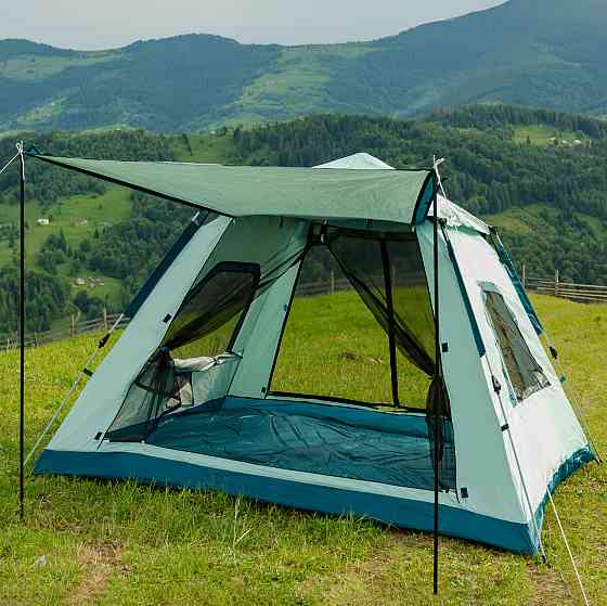 Намет кемпінговий 3-місний з тентом 235*235*155 см синій LU005BL Київ