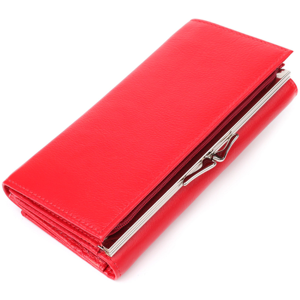 Яскравий жіночий гаманець на магнітах із натуральної шкіри Червоний (ST Leather) Київ - фото 6